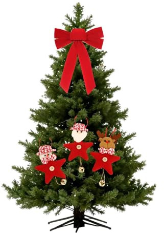 Kiuiom Weihnachtsbaum Deko,Weihnachtsschmuck,Christbaumschmuck,Rote Schleifen und Weihnachtsmann Schneemann Rentier Anhänger für Christbaumschmuck,Weihnachtliche Türdekorationen usw,5 Stück