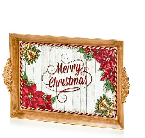 Merry Christmas Serving Tray Plastic Tea Drinks Lap Snack Tray 40cm x 26cm