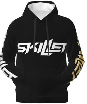 YUIPETI Men's Vintage Ski&llet Fleece Hoodie Cool Logo Hoodie Long Sleeve Casual Black Band Hooded Sweatshirts Merch Clothes Tops for Men Fans Gifts, Style., L