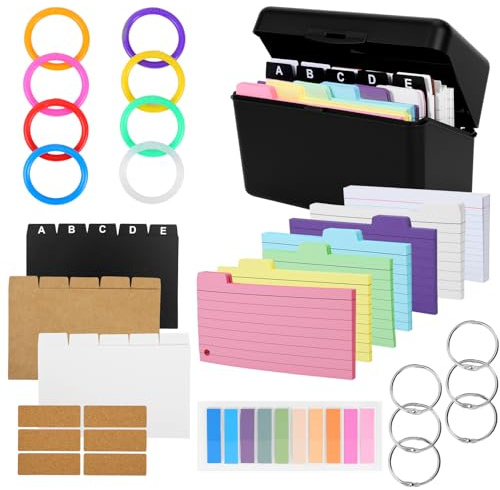Karteikarten-Set 230 Notizzettel 15 Indexkarten mit Box Metallringen, 6-farbige linierte Karten für Zuhause Büro Schule, Ideal für Notizen Geschenk Ideen