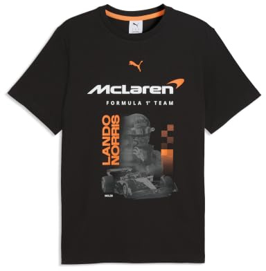 PUMA McLaren F1 Herren Lando Norris T-Shirt mit Fahrzeuggrafik & Nummer 4 | McLaren Formel-1-Team und PUMA-Branding, Kurzärmel mit rundem Ausschnitt, Offiziell lizenziert