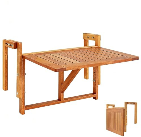 JINGSHIQIAOPL Balkon Klapptisch aus Holz, Tragfähigkeit 50 Kg, Zusammenklappbarer Balkontisch Hängend für Außenterrasse, Deck, Veranda