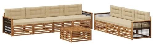 vidaXL Outdoor-Sofagarnitur mit Kissen 8 pcs Natur und Beige, Garten Sofa, modernes Outdoor-Mobiliar, Bequeme Lounge-Ecke für Terrasse und Patio