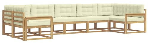 vidaXL Outdoor-Sofagarnitur mit Kissen 7 pcs Weiß und Creme, Modernes Ecksofa-Set, stylische Gartenlounge, Möbel für Terrasse, wetterfest am Pool