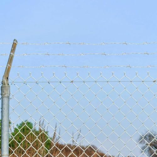 Filo spinato argentato, 50 m, in acciaio zincato a caldo, robusta rete metallica per esterni, con distanza di 10 cm, ideale per giardino, edilizia, officina e montaggio di sicurezza