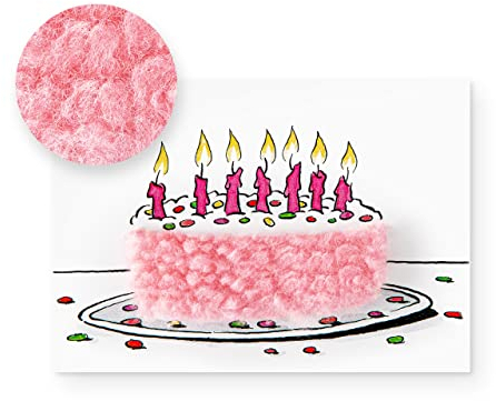 Inkognito Plüsch Postkarte | Anlass: ''flauschig'', Motiv: Torte/Geburtstagstorte ''Plüschkarte Klein aber oho'' | Künstler: Georg Otto Dienz | Art-Nr.: 20756 | vom Berliner Verlag