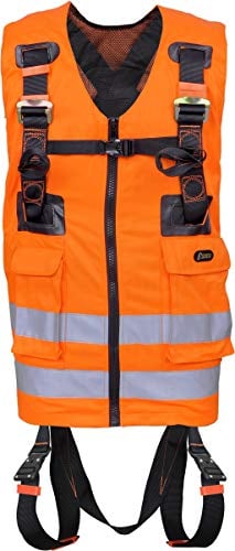 Kratos Safety Zweipunkt Auffanggurt mit hoch sichtbarer orangen Arbeitsweste, Fallschutz mit Warnweste, Sicherheitsweste mit Gurt, mehrere Taschen und Reflektorstreifen, PSA, EN361, EN471