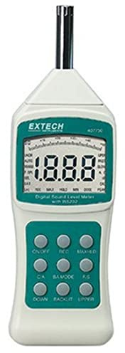Extech 407750 Sound Level Meter, 30-130dB, RS-232, Sound Absorber | ANSI/IEC 651 Type 2, A/C weighting, fast/slow, min/max, analog output, tripod mount, windscreen