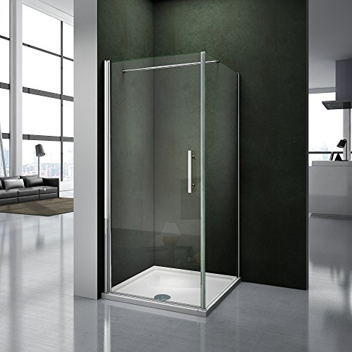 Porte de douche 80x80x195cm Porte pivotante porte de douche paroi de douche cabine de douche avec barre de fixation 140cm verre anticalcaire