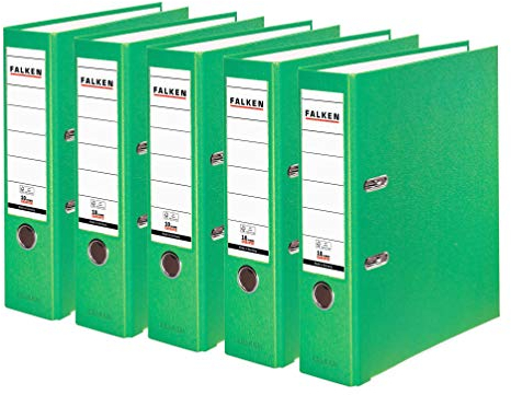 Original Falken 5er Pack PP-Color Kunststoff-Ordner. Made in Germany. 8 cm breit DIN A4 Pastell-Farbe hellgrün Vegan Ringordner Aktenordner Briefordner Büroordner Plastikordner Schlitzordner