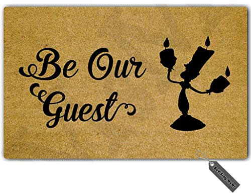 MsMr Fußmatte für den Eingangsbereich lustiges Design „Be Our Guest“Fußmatte für den Innen- und Außenbereich Gummiunterseite Oberseite aus Vlies-Stoff 45,7 x 76,2 cm