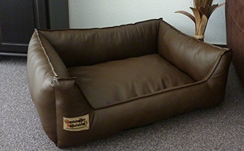 Hundebettenmanufaktur Hundebett Hundesofa Schlafplatz Kunstleder Similpelle für Hunde Farbe und Größe Wählbar von XS bis XXL (50 cm x 40 cm, Braun)