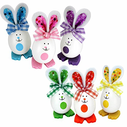 Kleenes Traumhandel - 6er Set Ostereier Hasen, Bunte Osterdeko, Verschiedene Designs