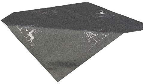 Tischläufer - Motiv Hirsch mit Baum - besetzt mit Glaskristallen anthrazit grau bestickt mit Sternen silber weiß sehr schöne festliche Stickerei für Winter Weihnacht Tischdecke, Größe:85 x 85 cm