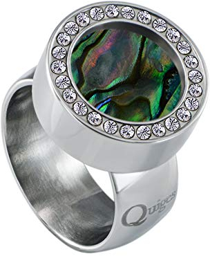 Quiges Wechselring Silber Ring Edelstahl mit Zirkonia 12mm Mini Coin Halter und Abalone Muschel Coin in Größe 17mm