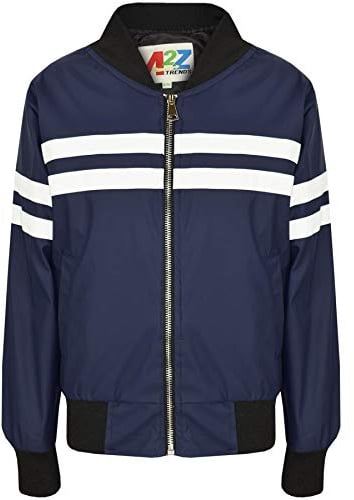 A2Z 4 Kids Boys PU Leather Jacket Contrast Striped Bomber Zip Up Mock Neck Long Sleeve - PU Jacket 646 Navy 11-12