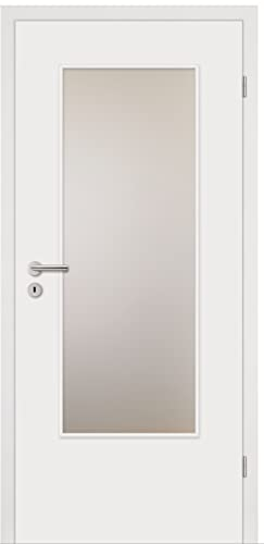 HORI® Zimmertür Basic Weißlack weiß, Lichtausschnitt, Röhrenspan, Eckkante | Innentüre, Türblatt, passende für alle Standard Zargen mit DIN Größe I 1985 mm x 610-985 mm mm I DIN Rechts