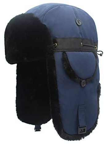 WANYING Herren Verdichte Wintermütze Bomber Mütze mit Ohrenklappen Super Warm Thermal Outdoor Fliegermütze - Dunkelblau & Schwarz