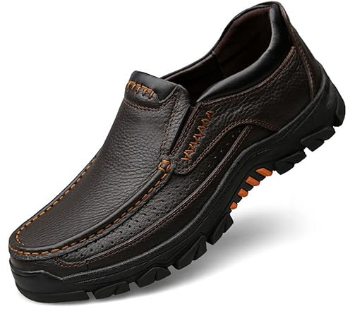 WNUKATO Mens Shoes Slip on Loafers Leather Causal Work Comfortable Walking Shoes Brown 9UK