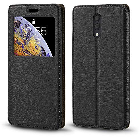Funda de Cuero PU con Ventana Visible y Cierre Magnético Invisible Compatible con Alcatel 1X 2019, Cubierta Inteligente de Protección (Negro)