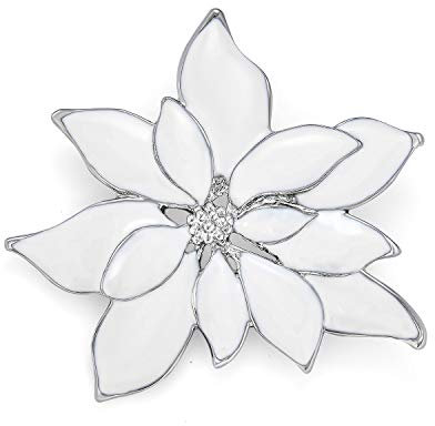 Bling Jewelry Großer Aussageblumen-Feiertagsparty-Weihnachtsstern-Brosche Mit Schalnadel Für Frauen - Weißes Emaille, Silberplattierter Rand