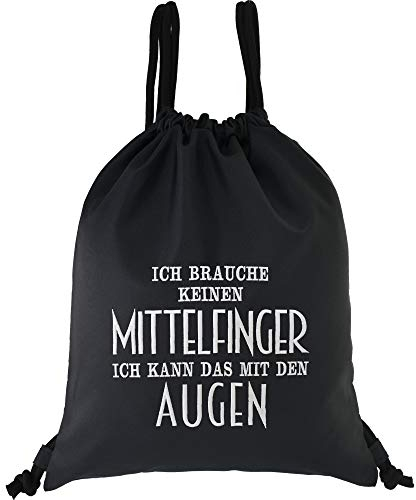 Turnbeutel Funny Spruch | Beutel schwarz wasserdicht Sportbeutel Gymbag | Frauen Männer Rucksack | Sporttasche (Ich brauche keinen Mittelfinger (Ich kann das mit den Augen) - Turnbeutel)