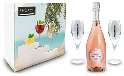 Scavi & Ray Geschenkset Scavi Ray Rosé Spumante DOC 0,75L (11% Vol) + 2 Sekt Flöten Prosecco Gläser- [Enthält Sulfite]