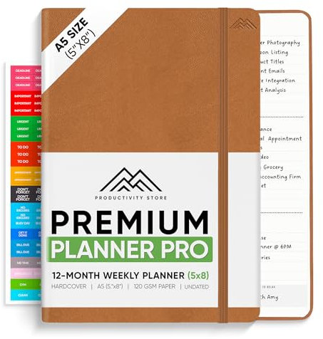 Planer Pro 2024 5,8 x 8,3 - undatierter Produktivitäts- & Business-Planer Notizbuch & Tagebuch - Monatsplaner 2024 & Tagesplaner 2024-2025 - A5 - Braun - Productivity Store