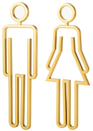 HQLESHUI Cartello adesivo in acrilico per bagno per uomo e donna, cartello per porta del bagno, cartello per il bagno, per affari, segnaletica del bagno (dorato)