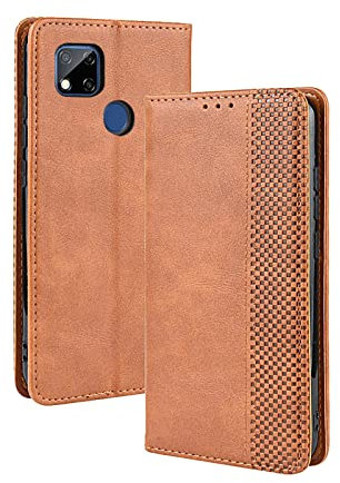 PEIYE Funda para Xiaomi Redmi 9C NFC/Redmi 9C, Cover de Cuero PU con Cáscara de TPU, Ranura para Tarjeta, Soporte Plegable, Cierre Magnético, Case Tapa Libro -marrón