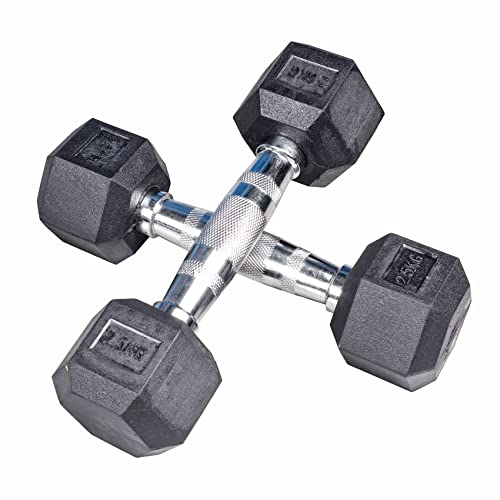 Hexagon Kurzhantel-Set 5 bis 30kg gummierte sechs-eckige Gewichte Gusseisen verchromter Hantel-Griff (2.5kg)