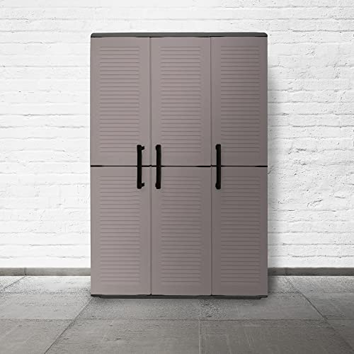 Dmora Mehrzweckschrank für den Außen oder Innenbereich, Schrank mit 3 Türen und 3 verstellbaren Einlegeböden aus Polypropylen, 100% Made in Italy, 102x37h163 cm, Farbe Grau