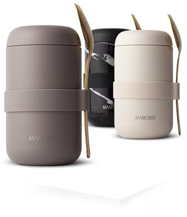 MAMEIDO Thermobehälter für Essen 500ml, Müslibecher to go Edelstahl, Thermobecher Essen auslaufsicher, Ideal für Joghurt, Porridge, Babybrei, Suppen & Eis (Taupe Grey, 0,5l)