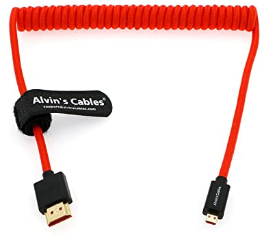 Alvin's Cables 8K 2.1 Micro-HDMI auf Full HDMI geflochtenes Spiralkabel für Atomos-Ninja-V 4K-60P Record 48Gbps HDMI für Canon-R5C, R5, R6 (45,7 bis 71,1 cm)