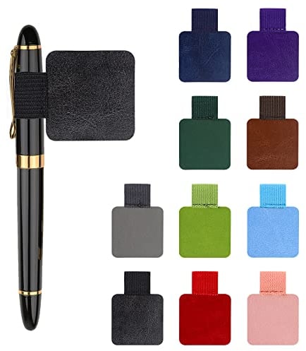 TIESOME 10 Pack Pen Loop Holder Self Adhesive Leather Pen Holder Notebook Self Adhesive Pen Ring Mixed Color Elastic Pen Holder Rectangle Suitable for Tablet Diary Calendar Notebook