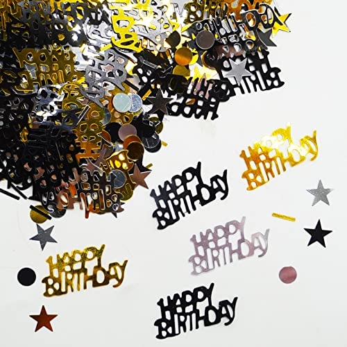 Schwarz & Gold Happy Birthday Konfetti Party Dekorationen Tischdekoration Folie Metallic Glitzer Tisch Streusel Karten Streusel Frauen Geschenke 15 g