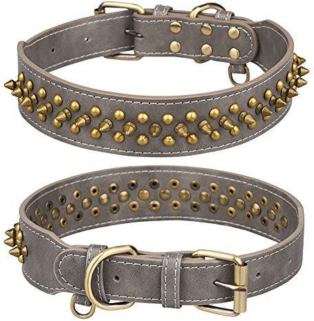 haoyueer Collar de perro con pinchos, de piel sintética suave, con remaches, tachuelas, para cachorros, collares ajustables para gatos (M, gris)
