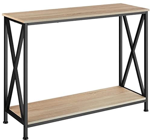 tectake® Industrial Konsolentisch schmal, Bartisch mit 2 Ablagen, Beistelltisch, als Telefontisch, Flur Kommode, Wohnzimmer Möbel, als Sideboard Küche, Blumenbank - Industrial Holz hell, Eiche Sonoma