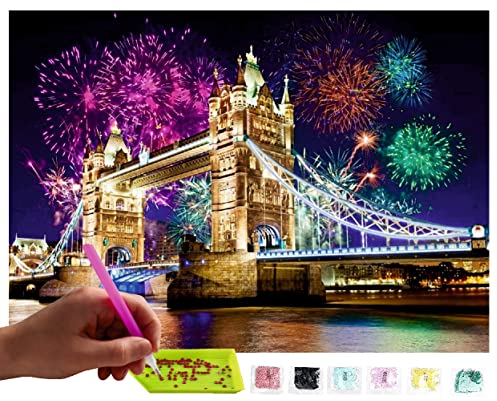 MISHBAY Diamond Painting Brücke - 30x40cm Diamond Painting Erwachsene - Diamant Painting Bilder London - DIY 5D Satz Wand Dekor Diamantstickerei