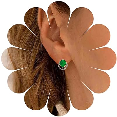 Yheakne Boucles D'oreilles Vintage Vert Émeraude Clou D'oreille Boucles D'oreilles Émeraude Carrées Boucles D'oreilles Carrées Pavées De Cz Boucles D'oreilles En Résine Verte Bijoux Pour Femmes