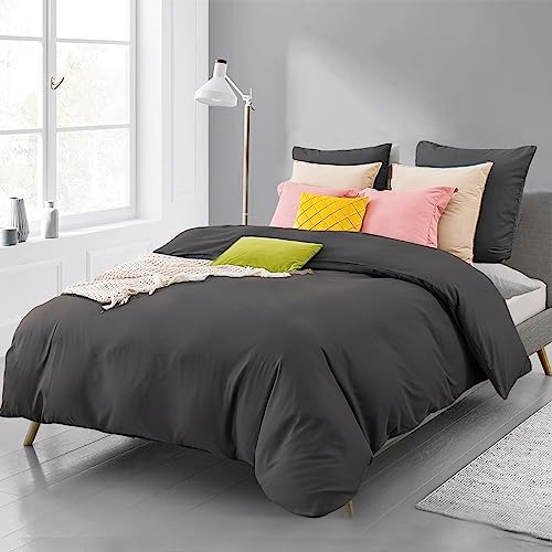 Beqnat Bettwäsche 220x240 Anthrazit Grau - Weich Bettwäsche-Sets Bettbezug 220x240 Kissenbezug 80x80 2er Set aus Mikrofaser mit Reißverschluss