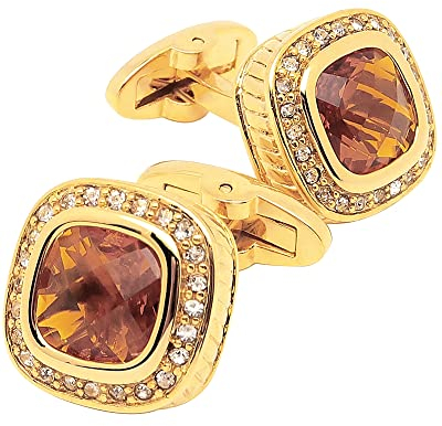 Jonwo 14K Vergoldete Braune Schmuckstein Herren Manschettenknöpfe Quadratische Kristall Manschettenknöpfe Men Cufflinks Hochzeit Hemd Party Geburtstag Jubiläum Kleid
