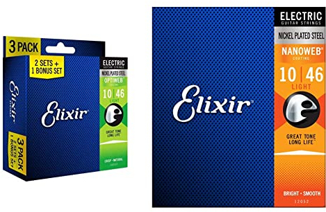 Elixir Saiten Phosphor 3er-Pack Light (.010-.046) hell & Saiten E-Gitarrensaiten mit NANOWEB®Beschichtung, Light (.010-.046)