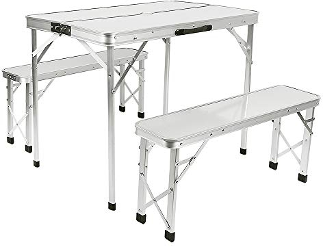 LANTUS Campingtisch mit Stühlen Klapptisch Set für 4 Personen Höhenverstellbar, Multifunktionstisch Reisetisch für Camping, Garten, Party, Buffet, BBQ-90 * 60 * 70cm (silberweiß)