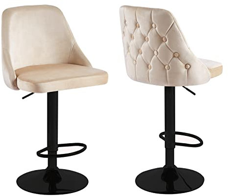 HYGRAD® Velvet Bar Stools Height Adjustable Swivel Soft Padded Velvet Kitchen Home Counter stools Kitchen Island Breakfast Stools (2, Cream/Black)