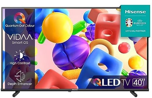 Hisense 40 QLED FULL HD 40E53KQT, Smart TV VIDAA U6 FHD, Game Mode, USB Type-C, Controlli vocali Alexa, Tuner DVB-T2/S2 HEVC 10, Double Position Stand