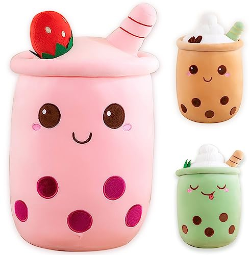 Bubble Tea Kuscheltier PlüSchtier XXL SüßE Kissen, Kawaii Bubble Tea Cup Plushie Stofftier Boba Teetasse PlüSch Spielzeug Deko (Rosa, 23cm)