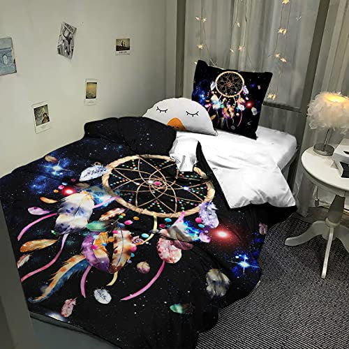 HOMHOMHA Bettbezug, 140 x 200 cm, Traumfänger, 1 Person, Erwachsene, Kinder, Mädchen, mit Kopfkissenbezug, 65 x 65 cm, Bettwäsche, schwarz, aus Mikrofaser, mit Reißverschluss