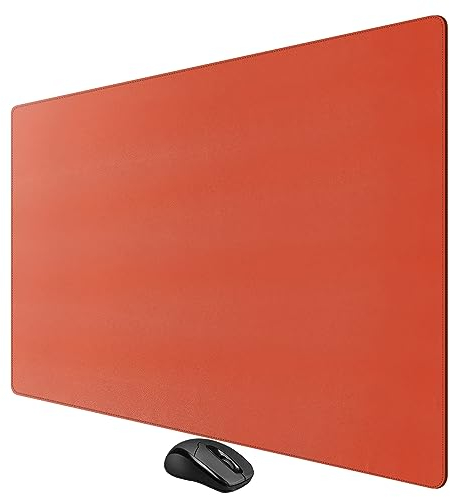 Cacoy PU-Leder Schreibtischunterlage, 100x50cm Doppelseitig Tischunterlage, Wasserdichte Mauspad aus Kunstleder, Schreibtischschutz für Büro und Zuhause (Orange)