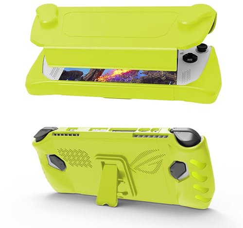 NUHFUFA Protective Cover with Detachable Front Shell for ASUS Rog Ally 7-inch Handheld 2023, Full Coverage with Bracket Anti-Drop Dustproof Ergonomic Grip Case(Yellow)
